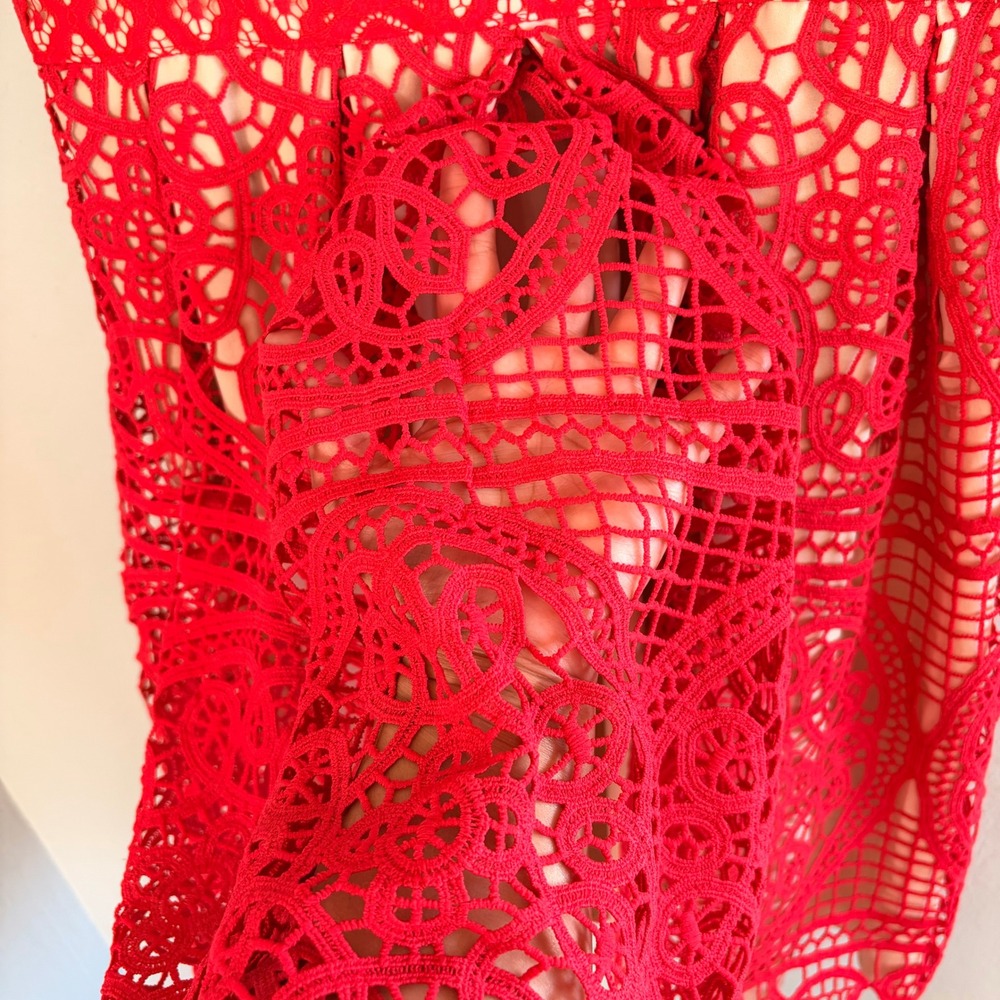 Anthropologie HD in Paris Dress Dress Women's 8 Coral Red Crochet Lace - Picture 8 of 14